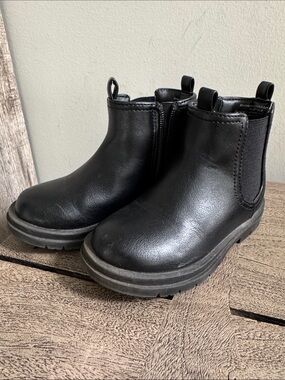 Kids Black Chelsea Ankle Boots - Slip-On Pull-Tab Style